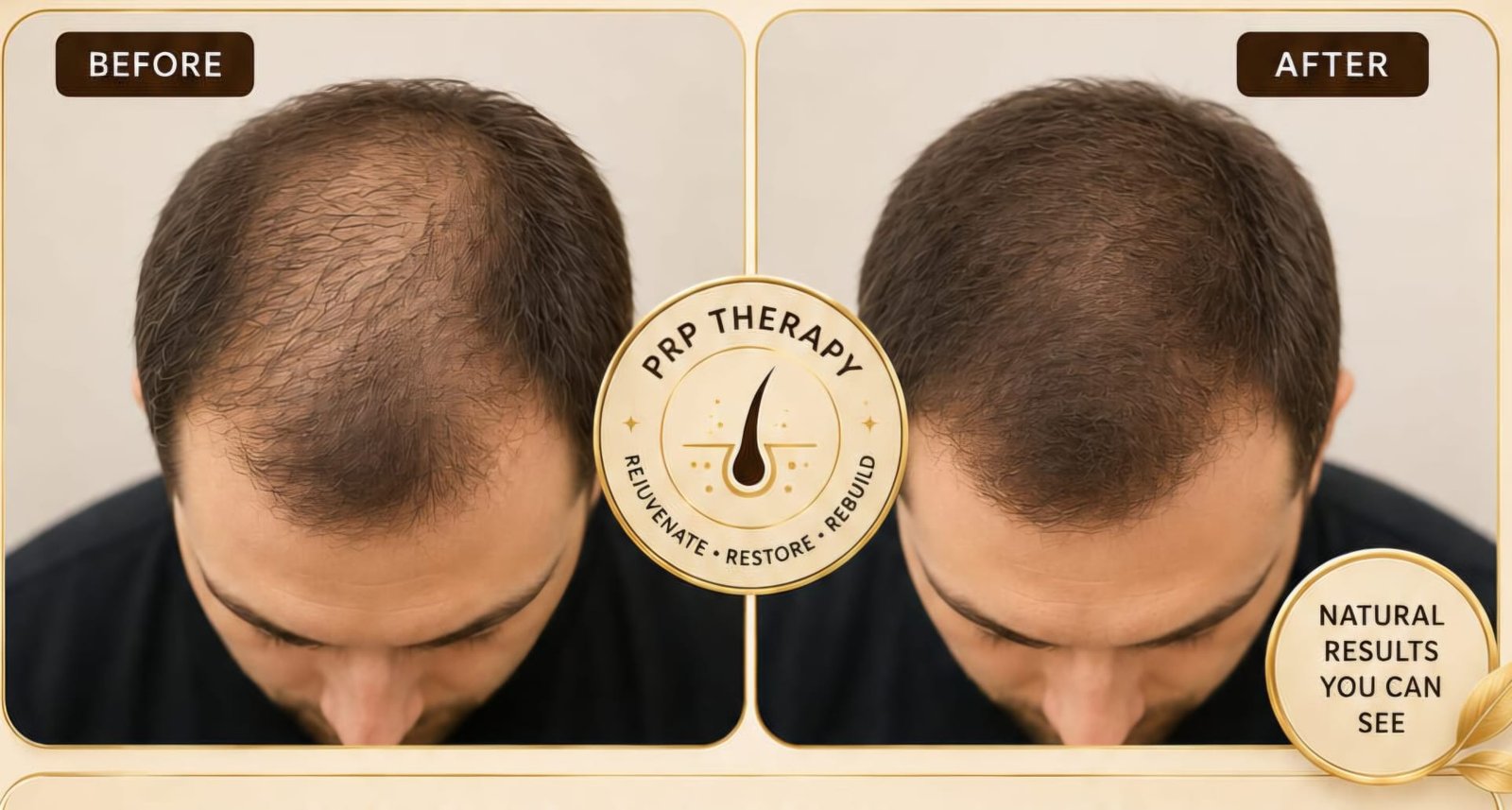 Before and after PRP hair restoration results at MJ Aesthetics, North York, Toronto